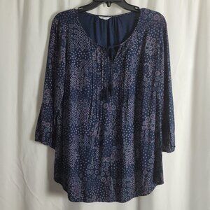 Sonoma Peasant Top BOHO Blue Large flowy relaxed casual Hippie Cottagecore folk